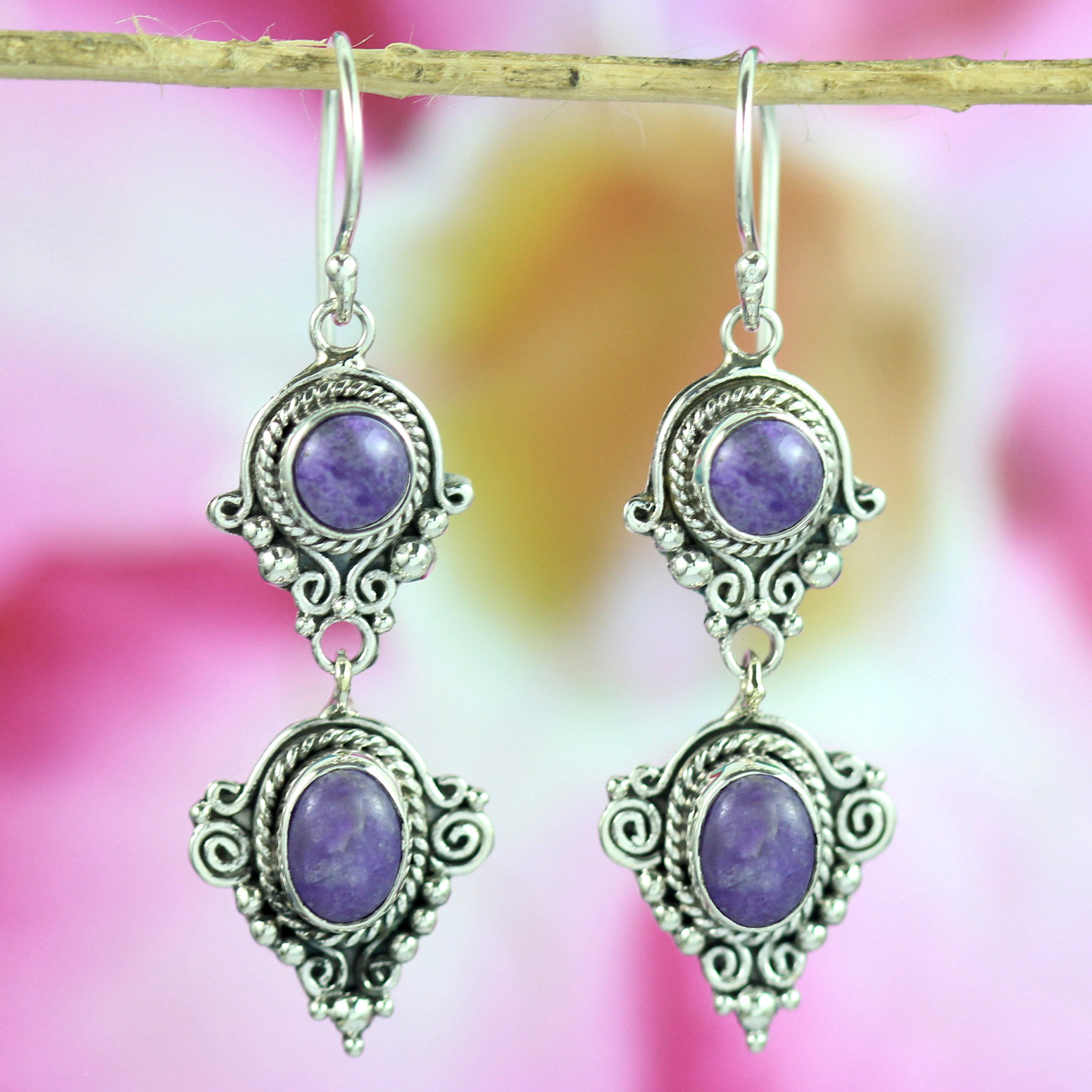 Anting Perak Bun Rentet Sugilite E1161 - Gambar 2