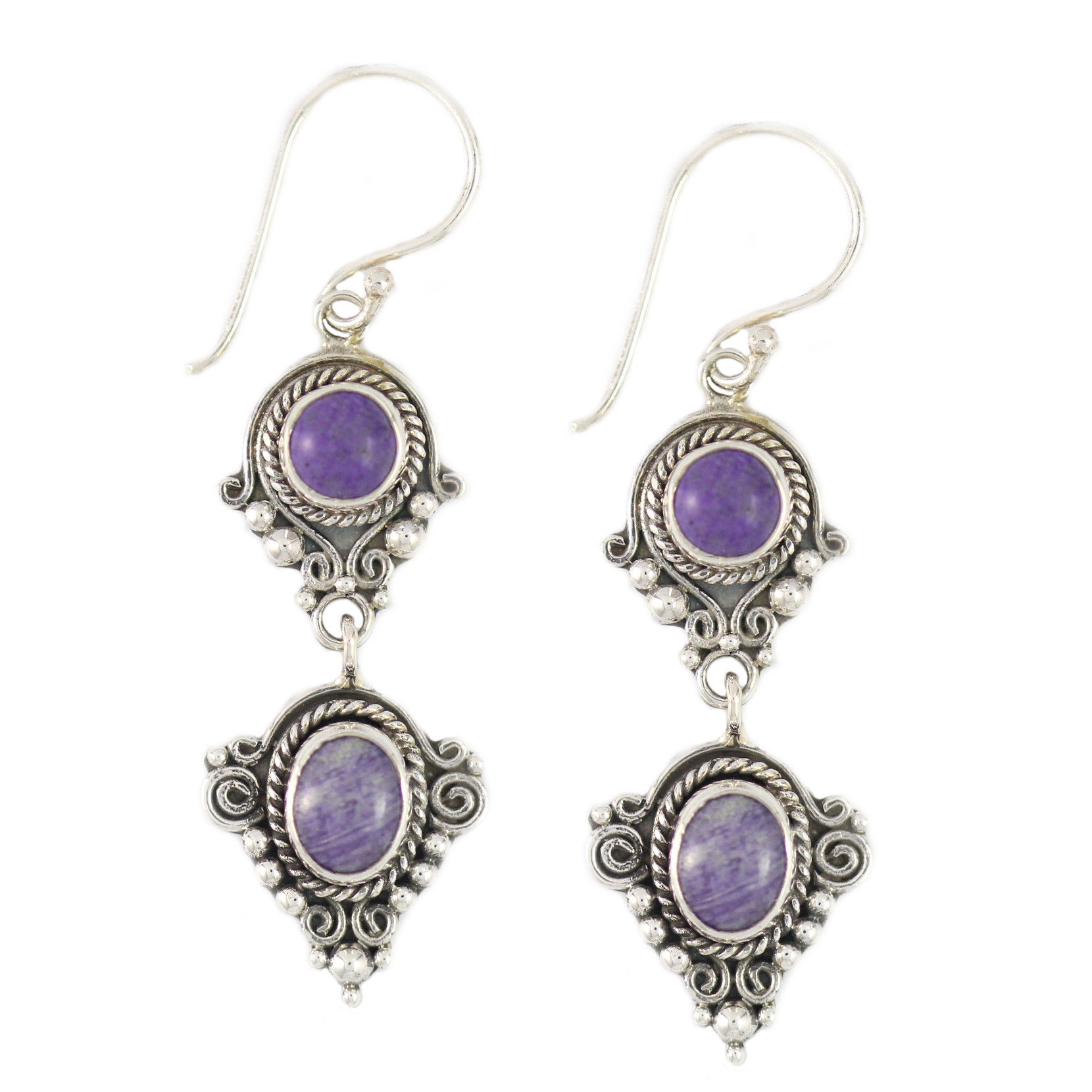 Anting Perak Bun Rentet Sugilite E1161 - Gambar 1