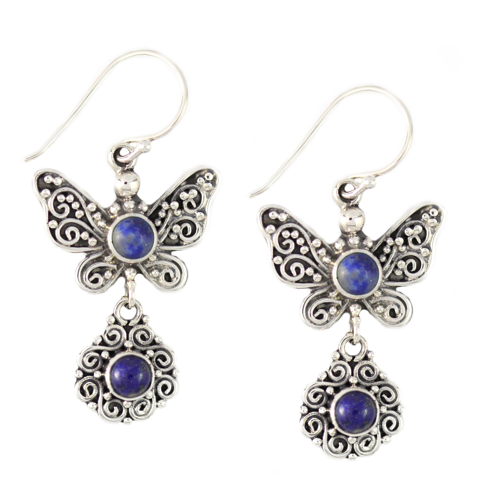 Anting Perak Kupu Kupu Lapis Lazuli E1187 - Gambar 1