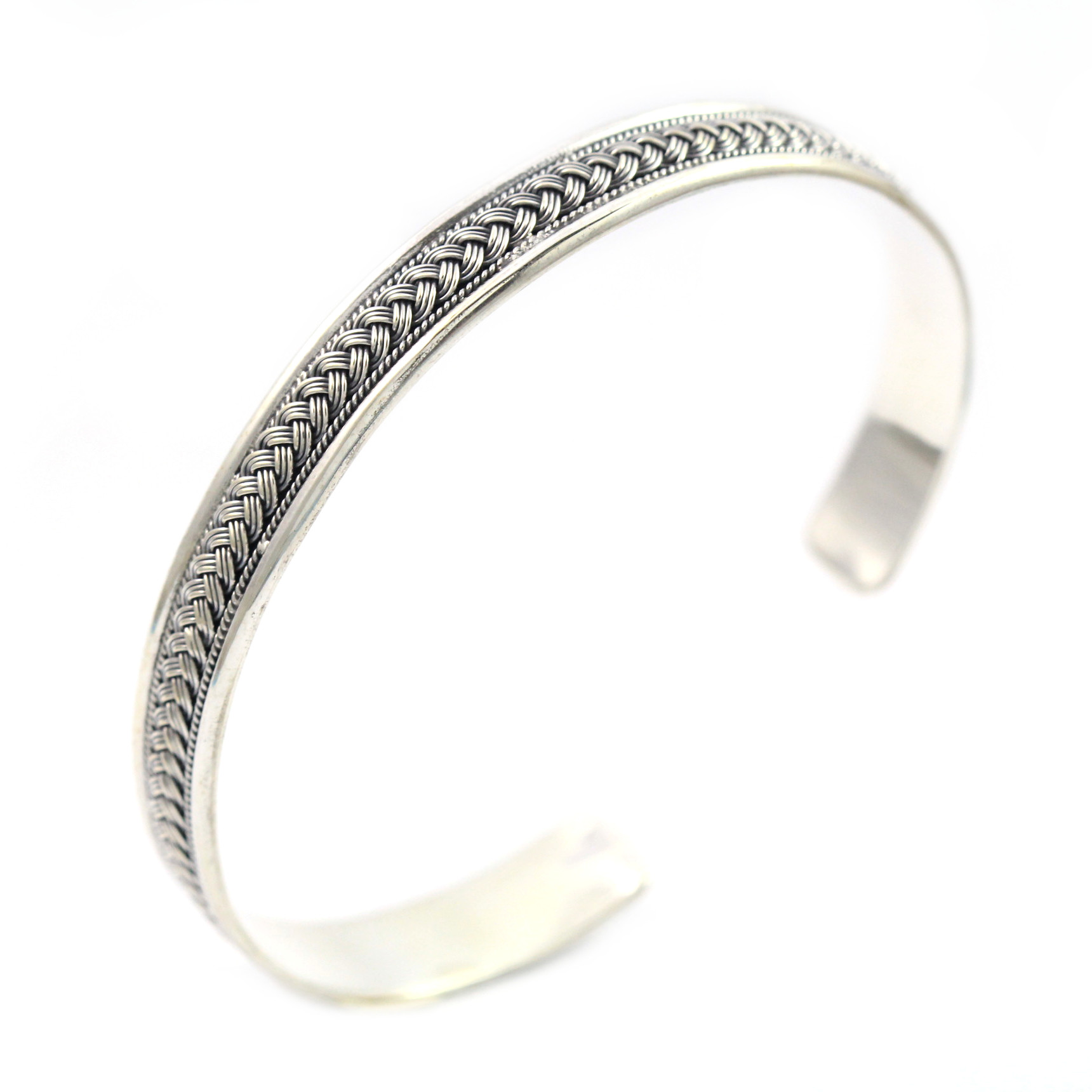 Gelang Cuff Perak Kawat Jalin B163 - Gambar 1
