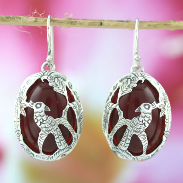 Anting Perak Tatah Burung Beo E1252