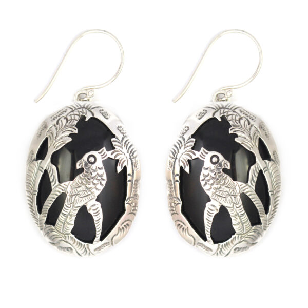 Anting Perak Tatah Burung Beo E1254