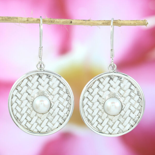 Anting Perak Tikar Bulat Mutiara E590