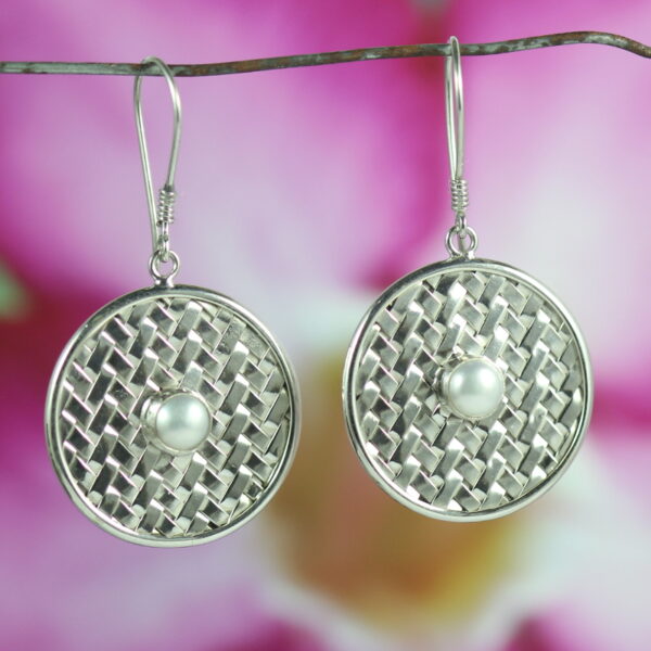 Anting Perak Tikar Bulat Mutiara E590