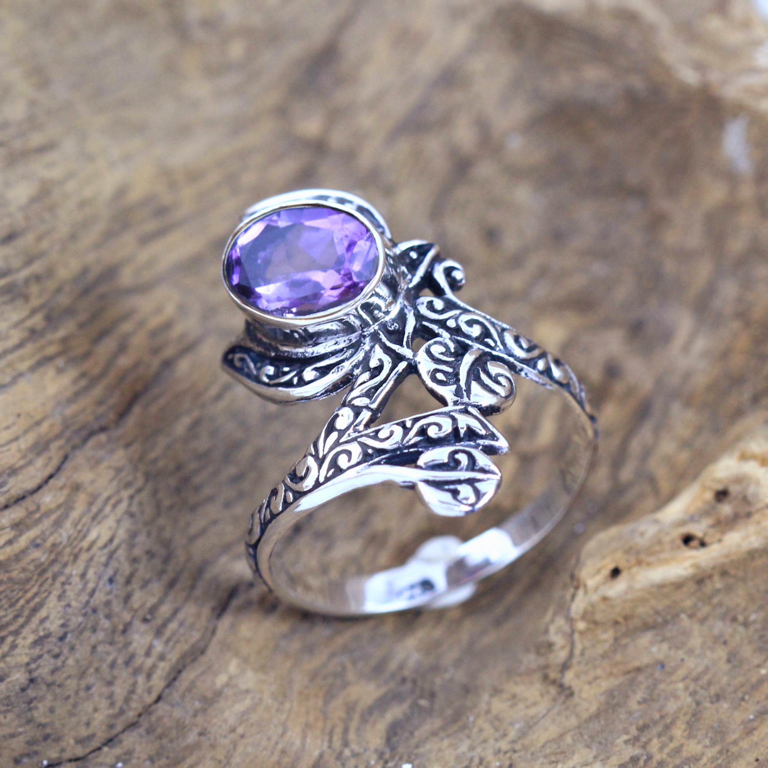 Cincin Perak Bun Tangkai Bunga R237 - Gambar 1
