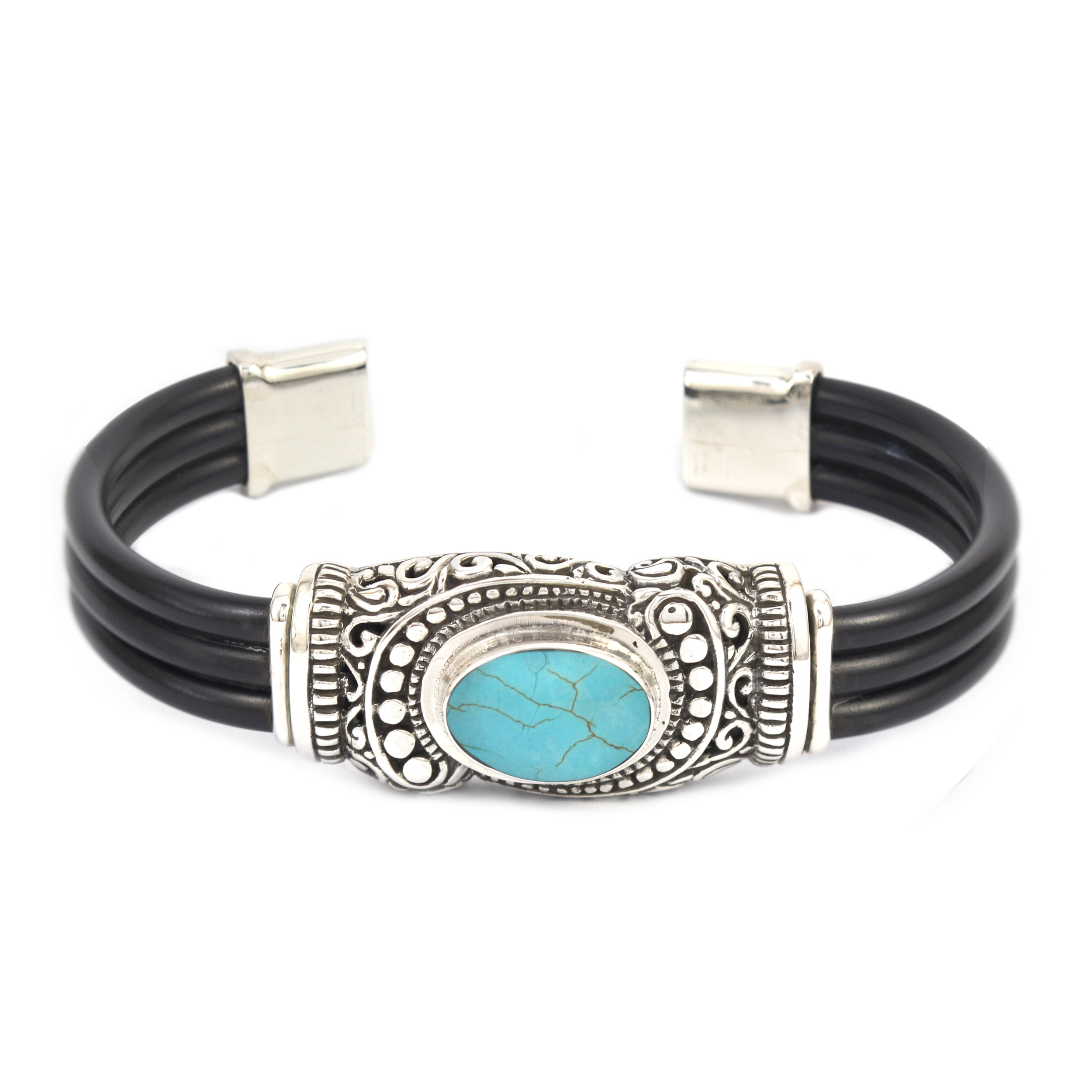 Gelang Perak Rubber Bun Turquoise B367 - Gambar 1