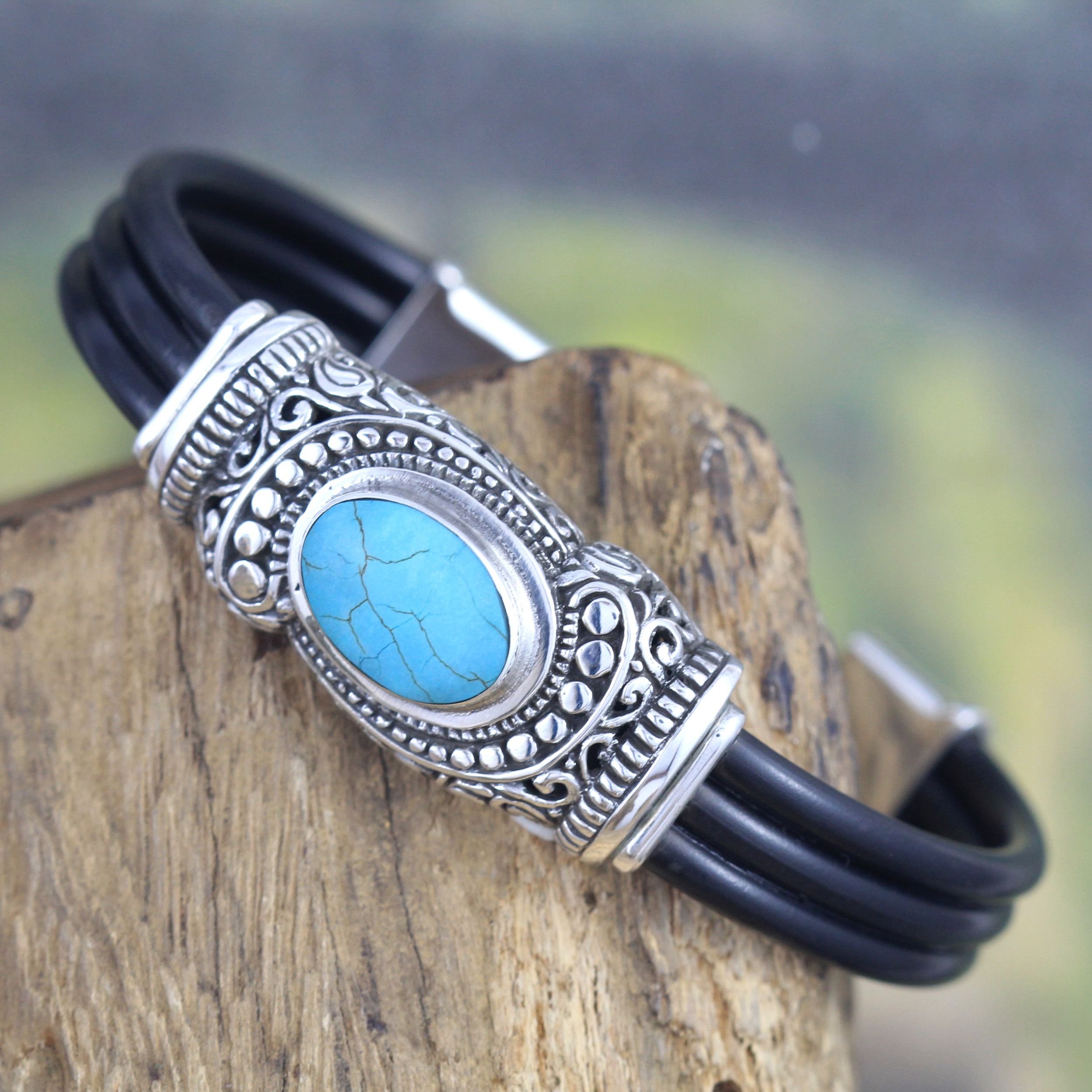 Gelang Perak Rubber Bun Turquoise B367 - Gambar 2