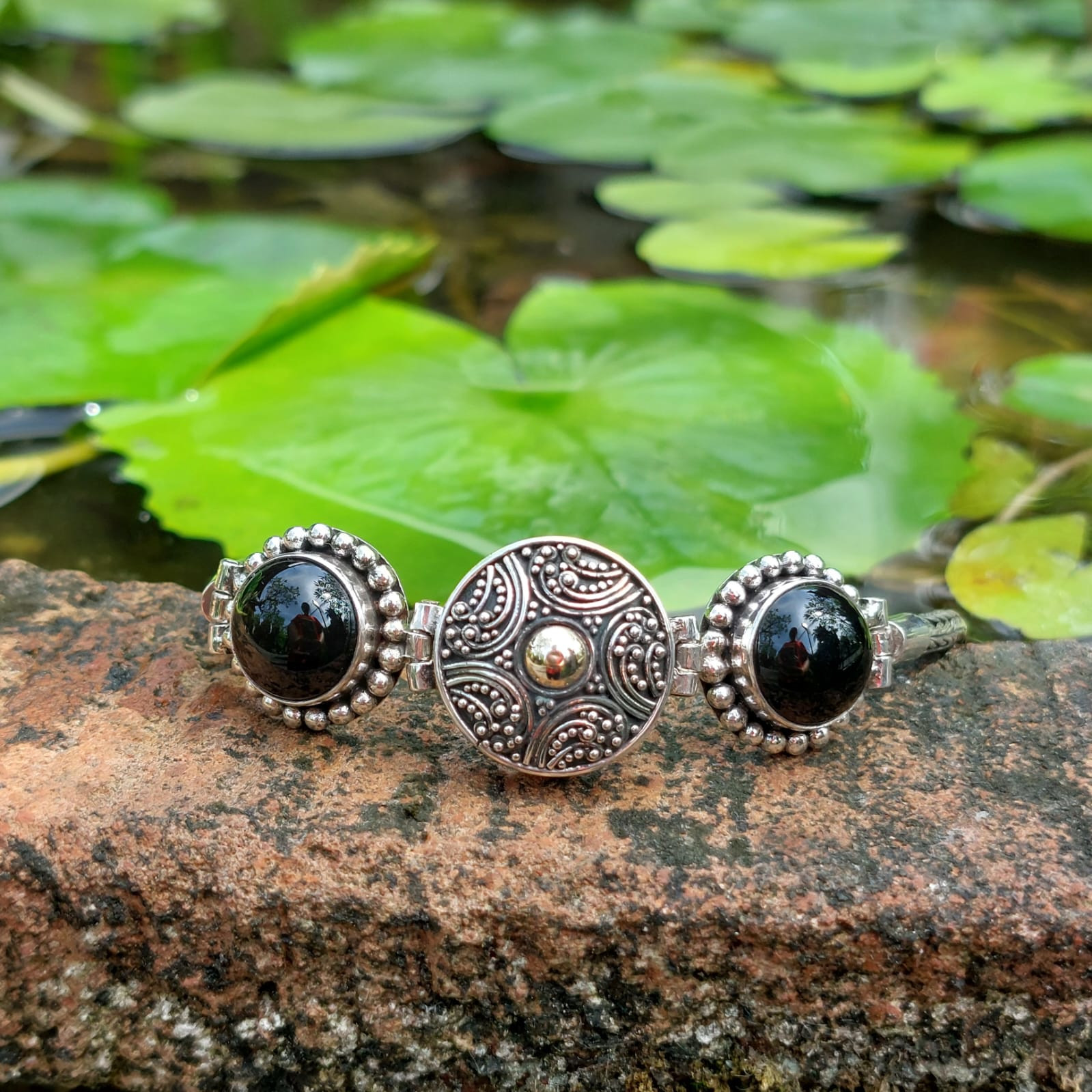 Gelang Perak Box Bulat Black Onyx B356 - Gambar 5