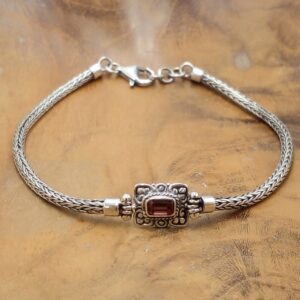 Gelang Rantai Perak Ukiran Rectangle dengan Permata B704 - Gambar 2