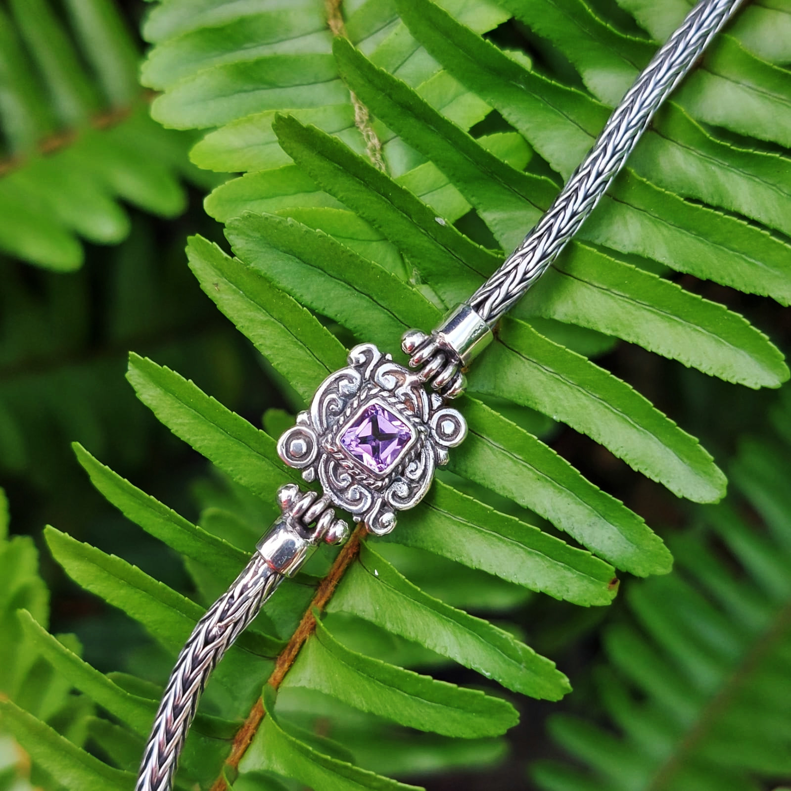 Gelang Perak Ukiran Kotak Amethyst B705 - Gambar 4