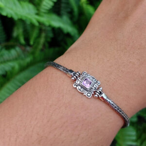 Gelang Perak Ukiran Kotak Amethyst B705 - Gambar 6