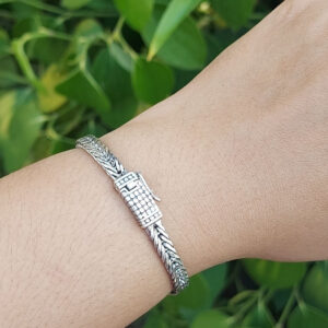 Gelang Perak Rantai Jalin Dotted Box Clasp B708 - Gambar 5