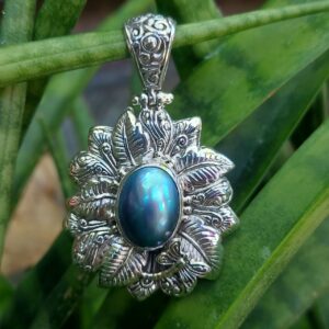 Liontin Perak 925 Daun Mutiara Mabe Oval P671 - Gambar 4