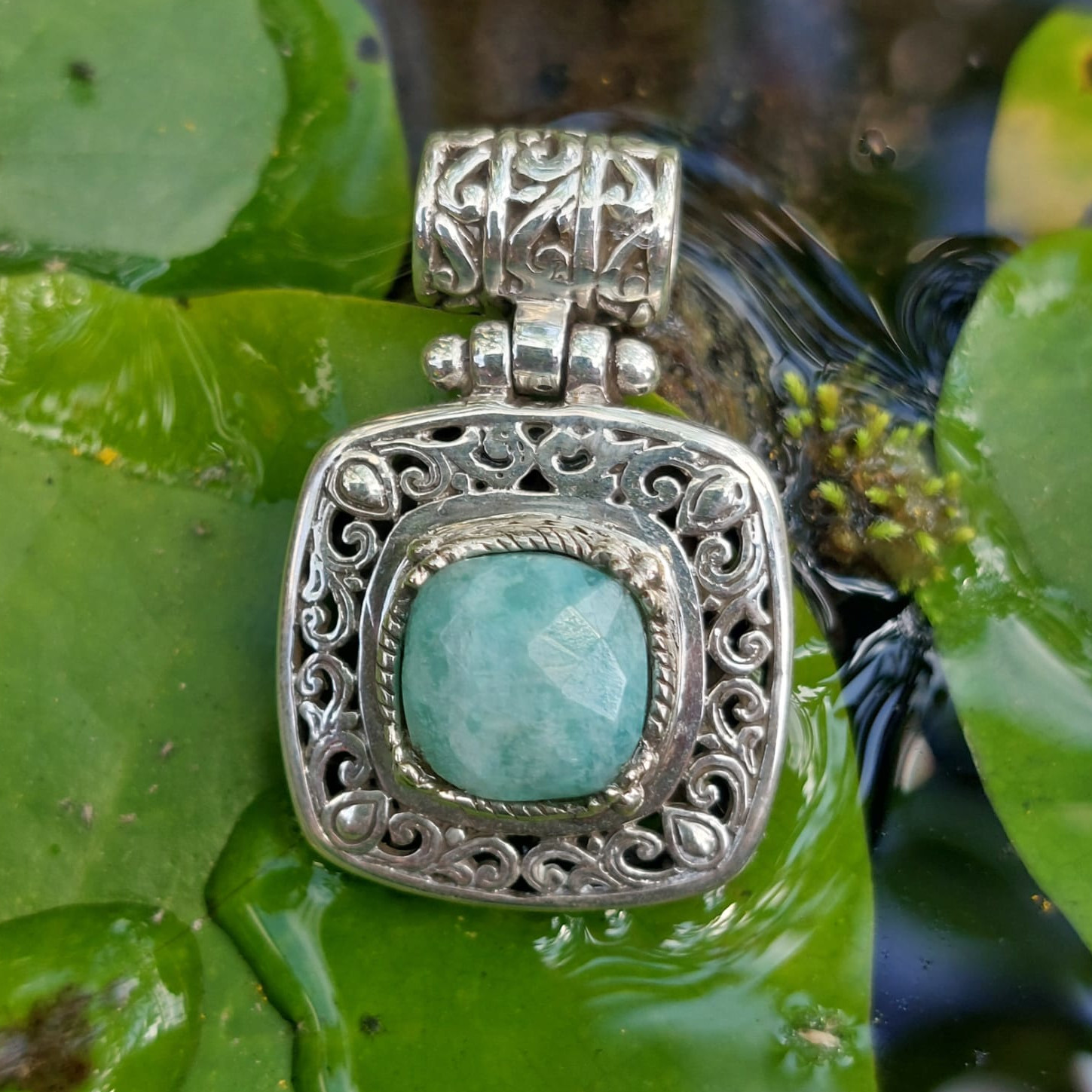 Liontin Perak Kotak Amazonite P801 - Gambar 4
